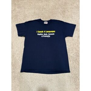 Vintage Computer Gear T-shirt Men's Large Funny Speaking Language Navy Blue